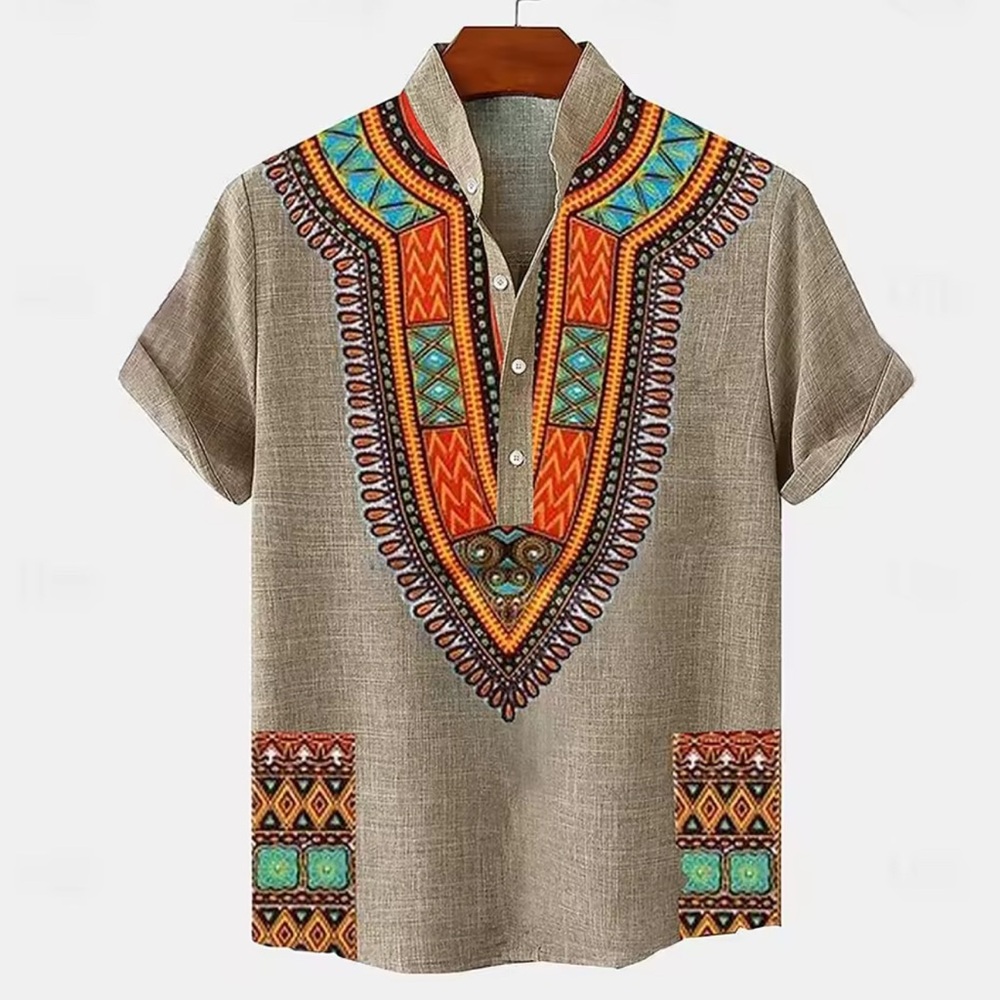 No Boundaries Brown and Orange Casual Button Down Shirt Ethnic Design